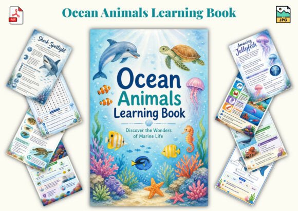 ✨ Printable Ocean Animals Learning Workbook Template – 52 Marine Science Pages ✨ Take a deep dive into the magical underwater world and explore the wonders of marine life! 🌊🐠