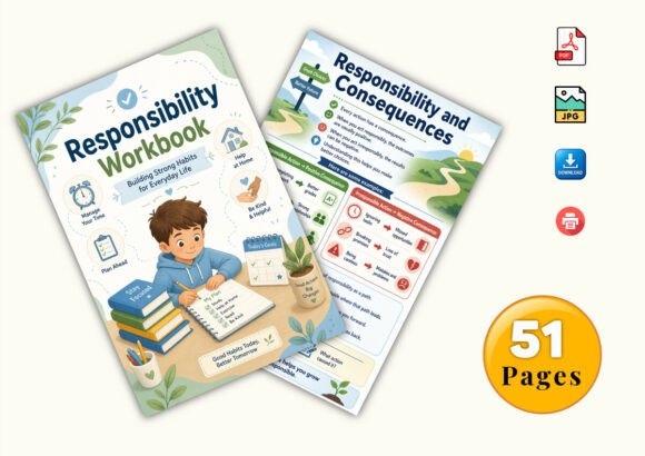 ✨ Printable Responsibility Workbook Template – 51 Life Skills & Habit Tracking Pages ✨