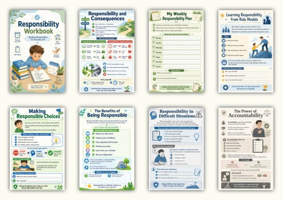 ✨ Printable Responsibility Workbook Template – 51 Life Skills & Habit Tracking Pages ✨