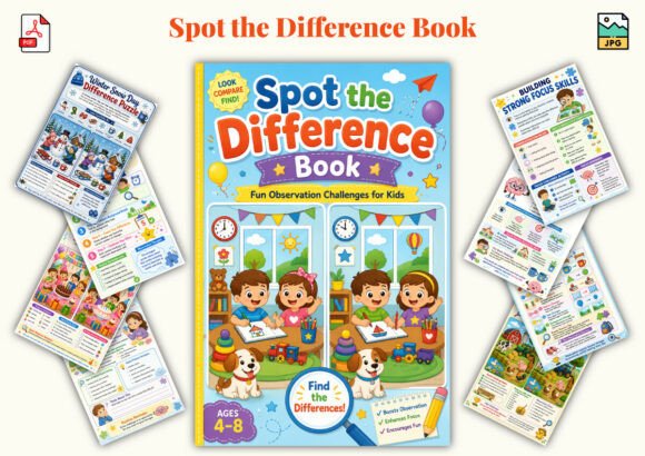 ✨ Printable Spot the Difference Activity Book Template – 31 Observation Puzzles ✨ Sharpen young minds, boost concentration, and unlock hours of screen-free puzzle fun! 👀✨