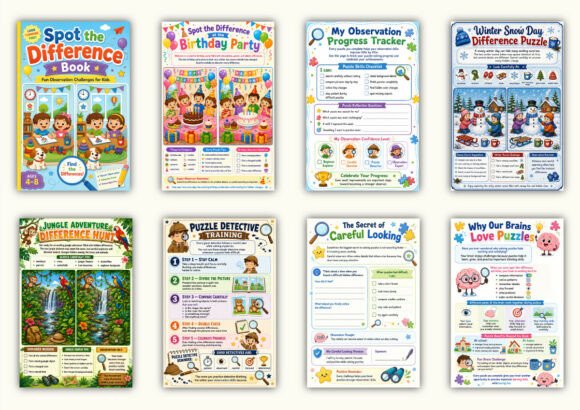 ✨ Printable Spot the Difference Activity Book Template – 31 Observation Puzzles ✨ Sharpen young minds, boost concentration, and unlock hours of screen-free puzzle fun! 👀✨